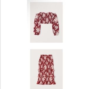 Abercrombie Set. Off-the shoulder smocked puff sleeve top & smocked midi skirt